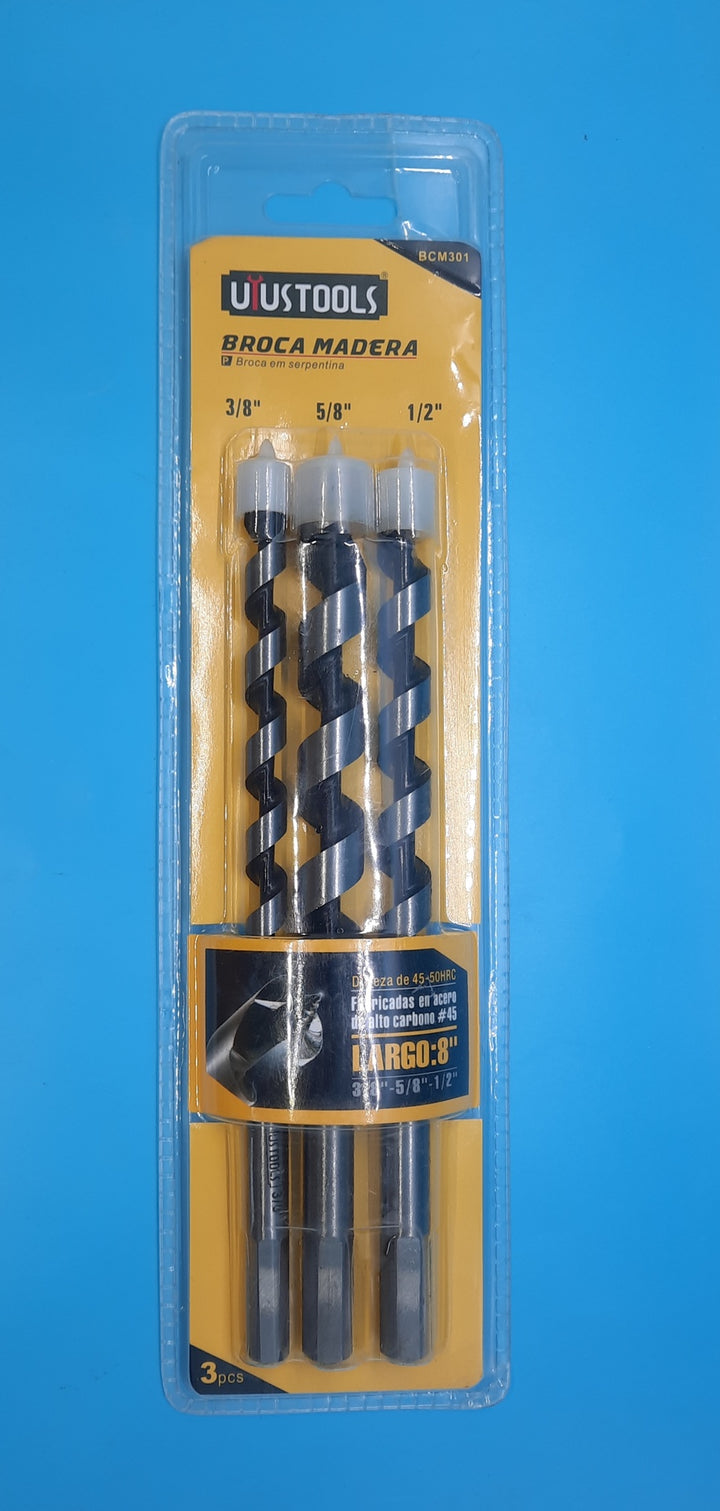USTOOLS Auger Bit Set 3PCS BCM301 3/8"/5/8"/1/2" Wood