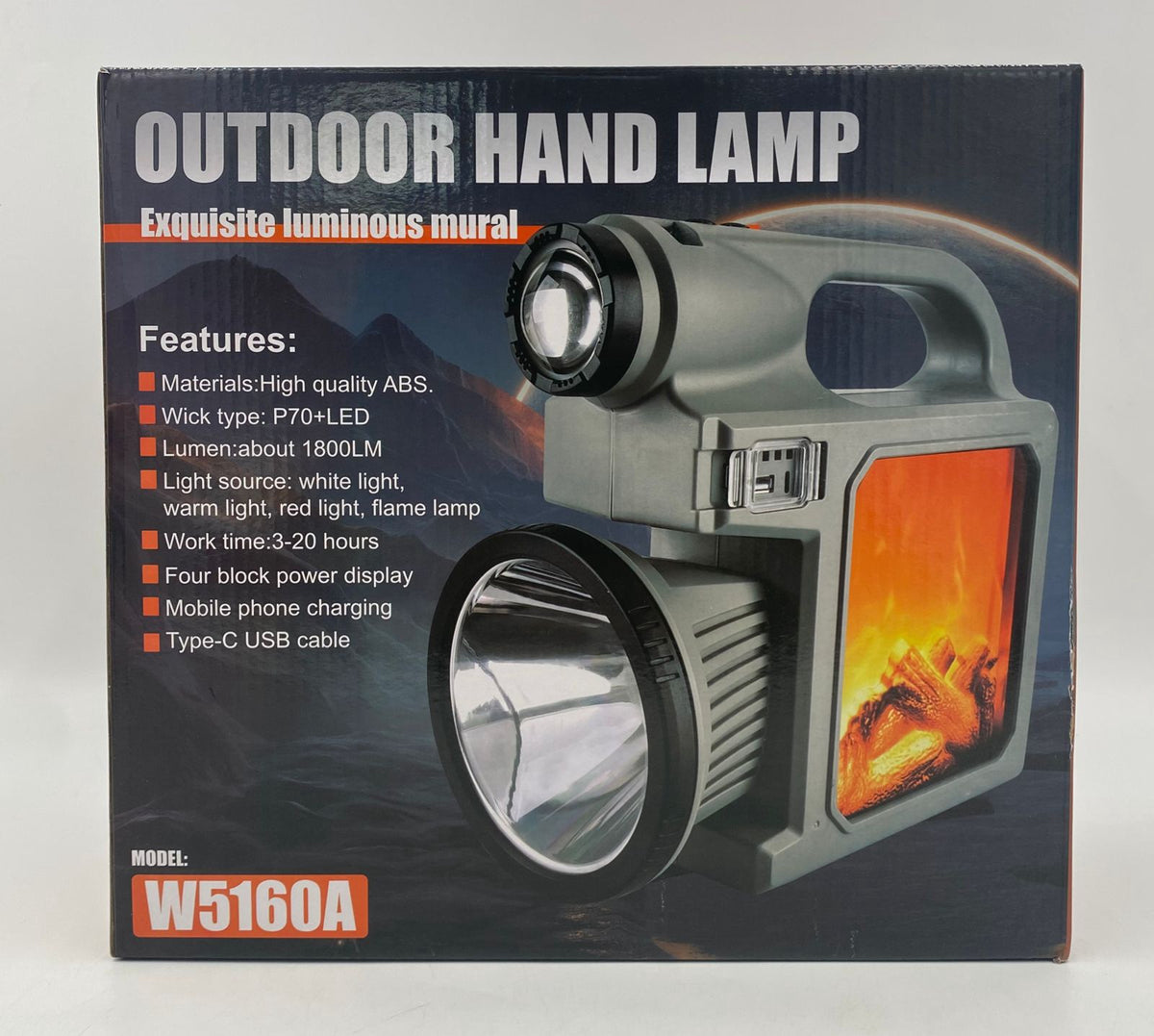 Torch Light LED W5160A Rechargeable Solar Outdoor Hand Lamp Camp Fire Display