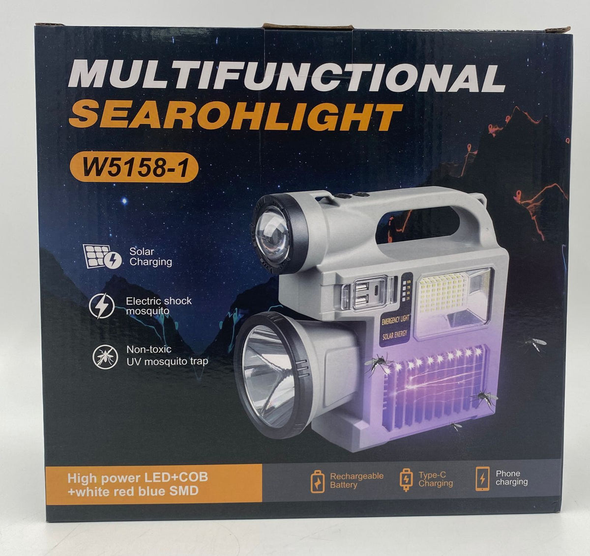 Torch Light LED W5158-1 Rechargeable Solar Mosquito Zapper Multifunctional Searchlight