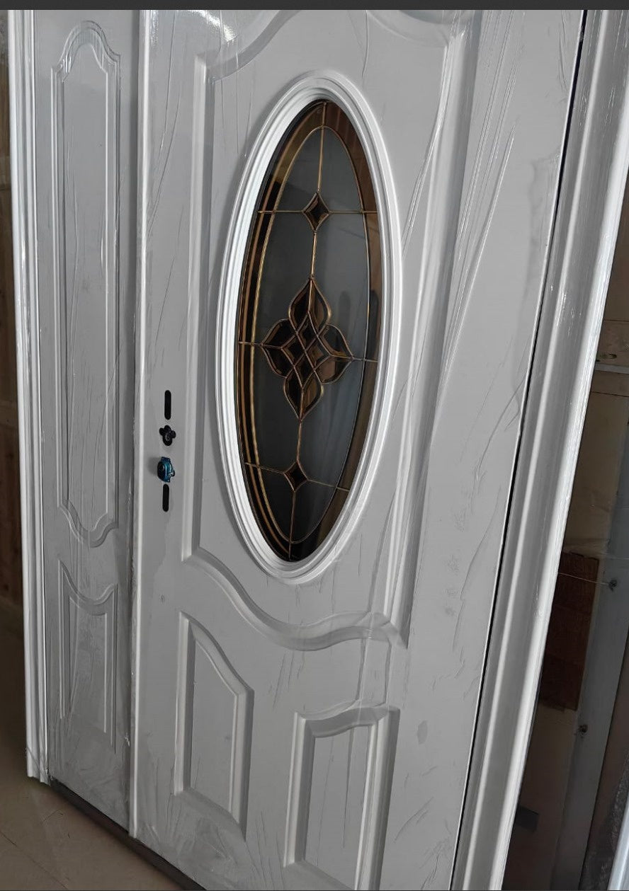 Door Metal White with Glass and One Solid Side Panel 2050X1200X50 2YH-G007