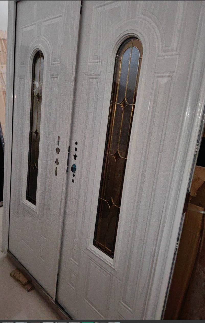 Door Metal Double White with Glass 2050X1500X50MM ZYH-G008