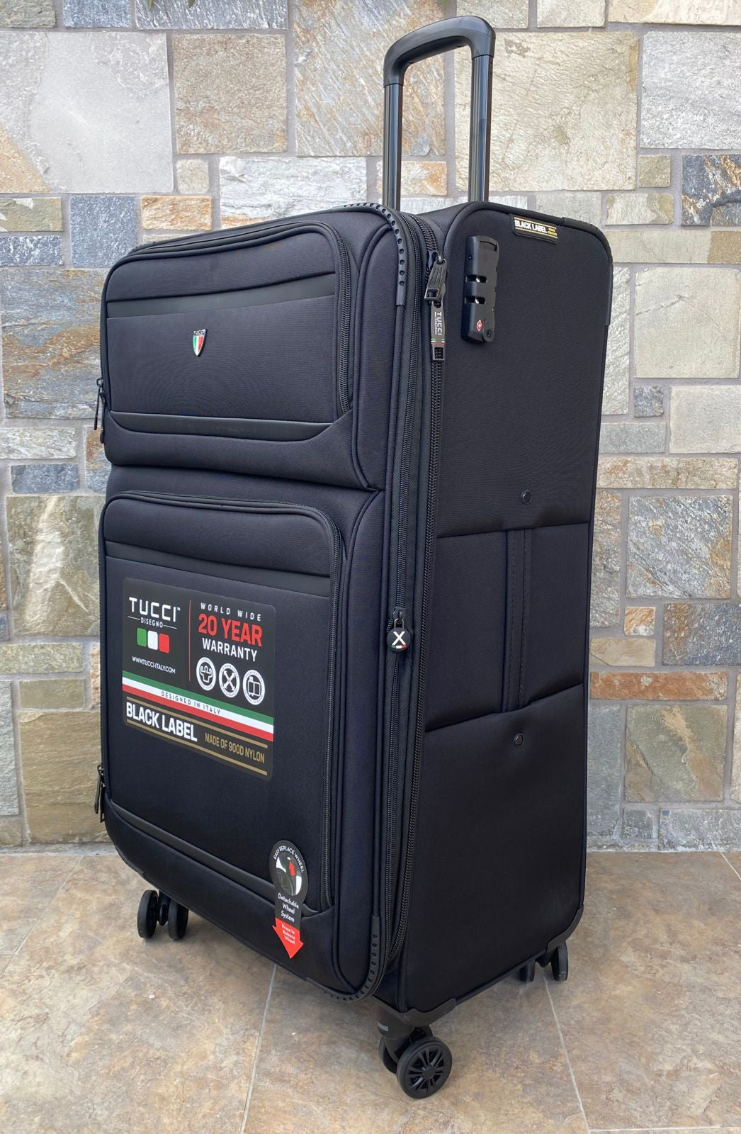 TUCCI ITALY Luggage Suitcase Large 29" Suprema T0368-29IN-BLK Fabric 4 Wheel Spinner Black
