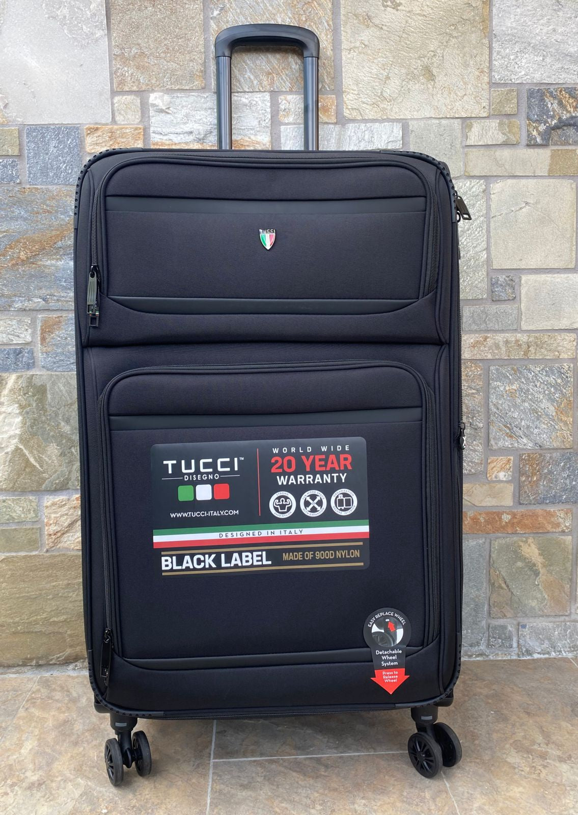 TUCCI ITALY Luggage Suitcase Large 29" Suprema T0368-29IN-BLK Fabric 4 Wheel Spinner Black
