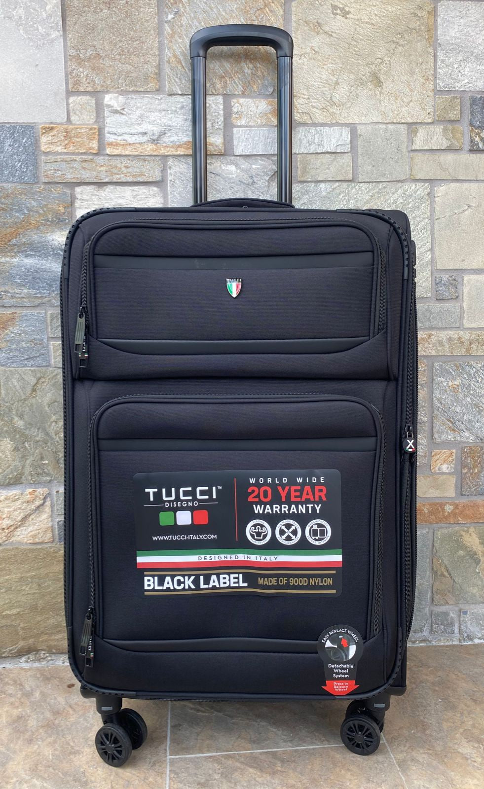 TUCCI ITALY Luggage Suitcase Medium 27" Suprema T0368-27IN-BLK Fabric 4 Wheel Spinner Black