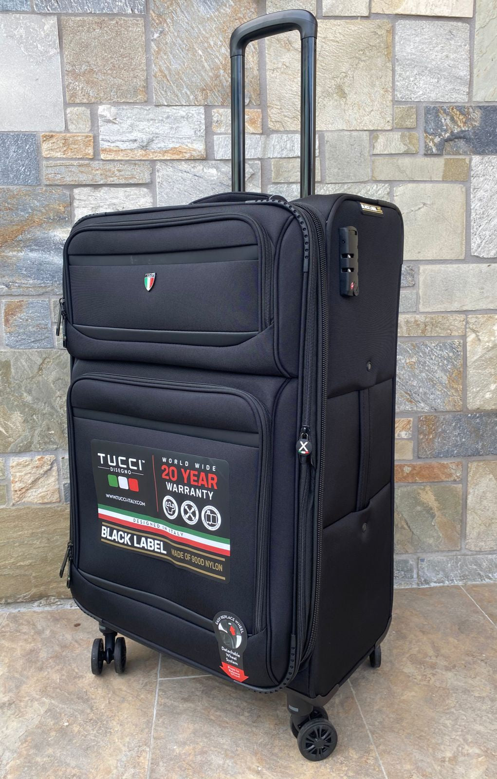 TUCCI ITALY Luggage Suitcase Medium 27" Suprema T0368-27IN-BLK Fabric 4 Wheel Spinner Black