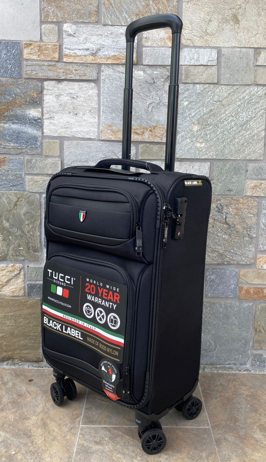 TUCCI ITALY Luggage Suitcase Carry on 20" Suprema T0368-20IN-BLK Fabric 4 Wheel Spinner Black