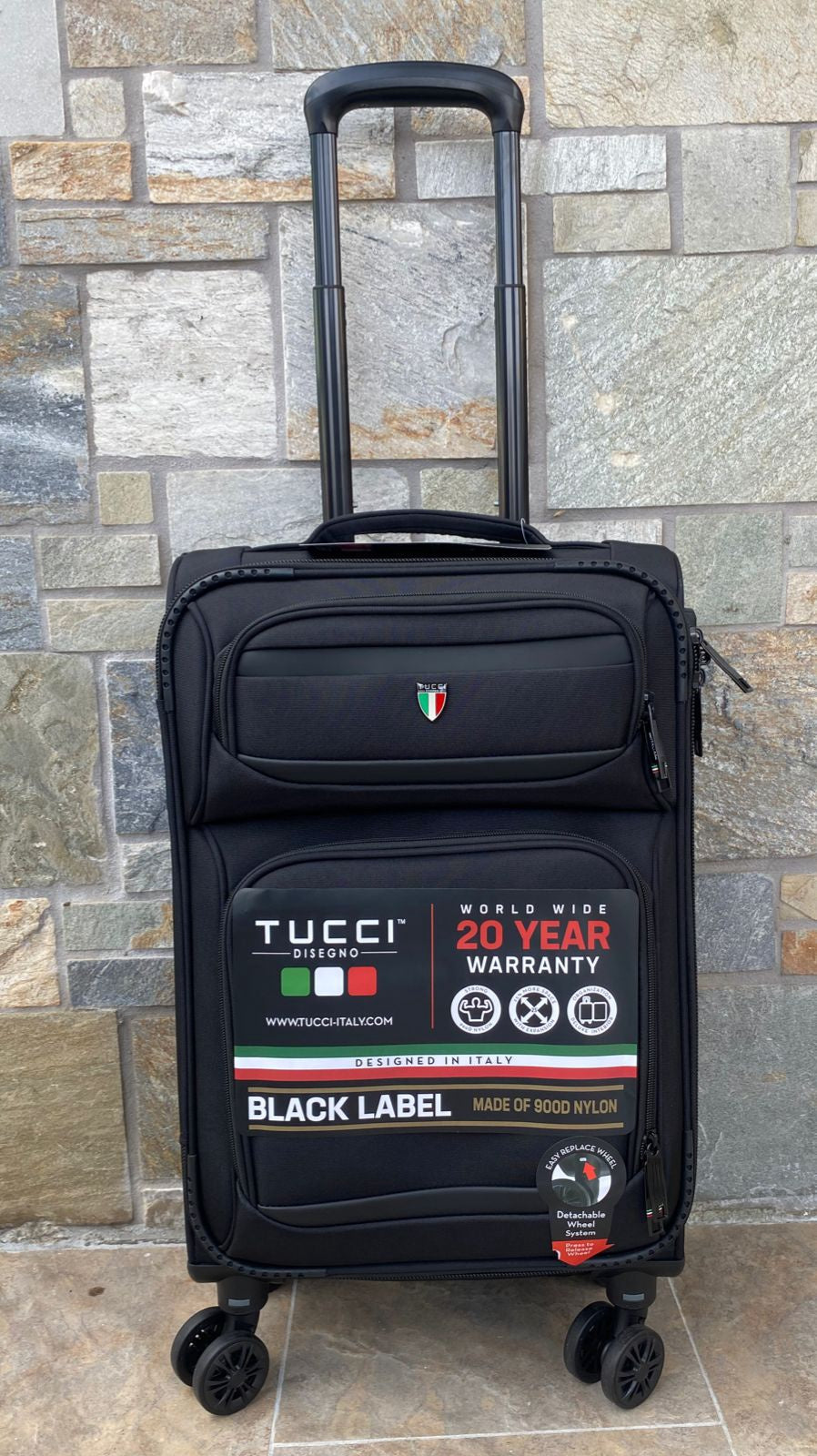 TUCCI ITALY Luggage Suitcase Carry on 20" Suprema T0368-20IN-BLK Fabric 4 Wheel Spinner Black