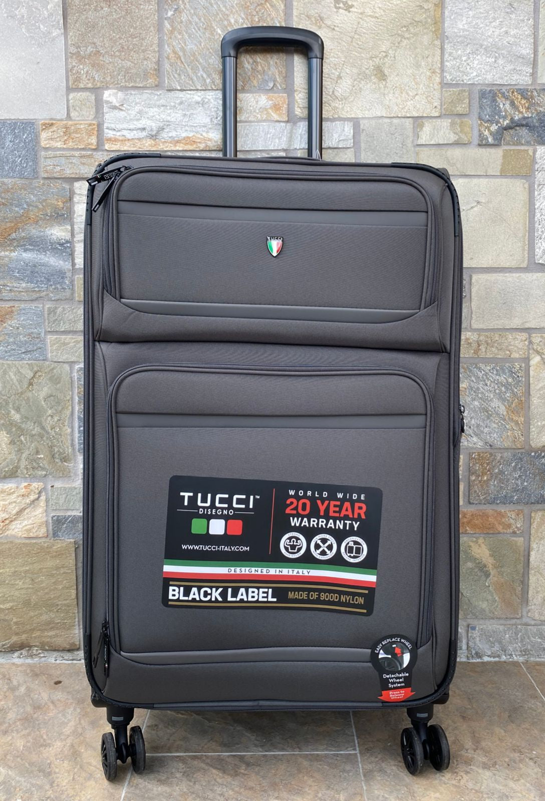 TUCCI ITALY Luggage Suitcase Large 29" Suprema T0368-29IN-DGR Fabric 4 Wheel Spinner Dark Grey