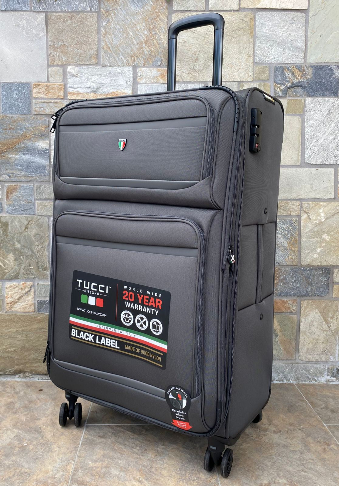 TUCCI ITALY Luggage Suitcase Large 29" Suprema T0368-29IN-DGR Fabric 4 Wheel Spinner Dark Grey