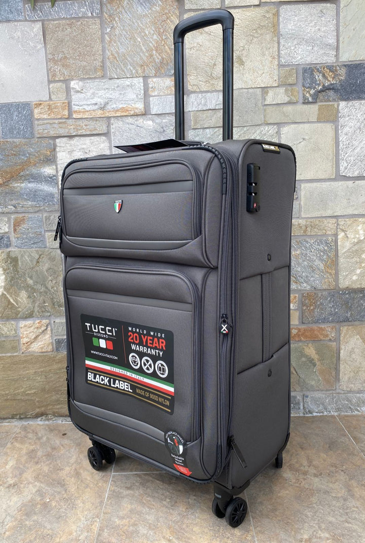 TUCCI ITALY Luggage Suitcase Medium 27" Suprema T0368-27IN-DGR Fabric 4 Wheel Spinner Dark Grey