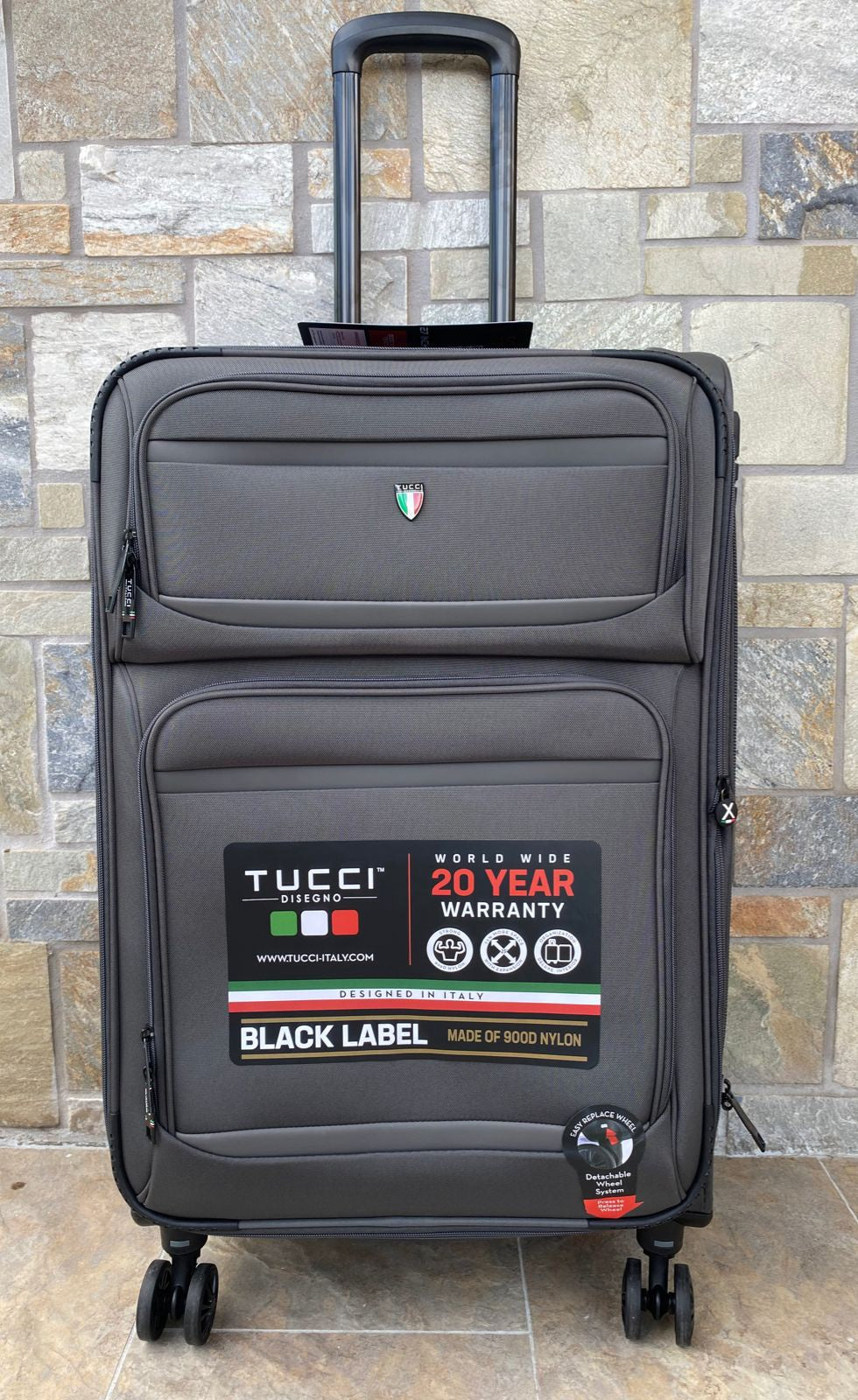 TUCCI ITALY Luggage Suitcase Medium 27" Suprema T0368-27IN-DGR Fabric 4 Wheel Spinner Dark Grey