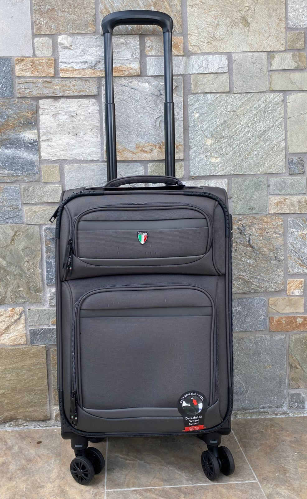 TUCCI ITALY Luggage Suitcase Carry on 20" Suprema T0368-20IN-DGR Fabric 4 Wheel Spinner Dark Grey