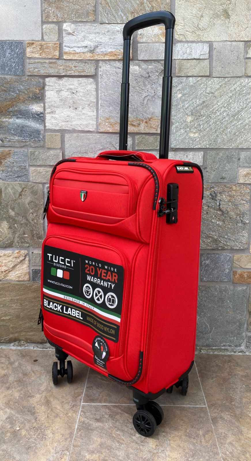 TUCCI ITALY Luggage Suitcase Carry on 20" Suprema T0368-20IN-RED Fabric 4 Wheel Spinner Red