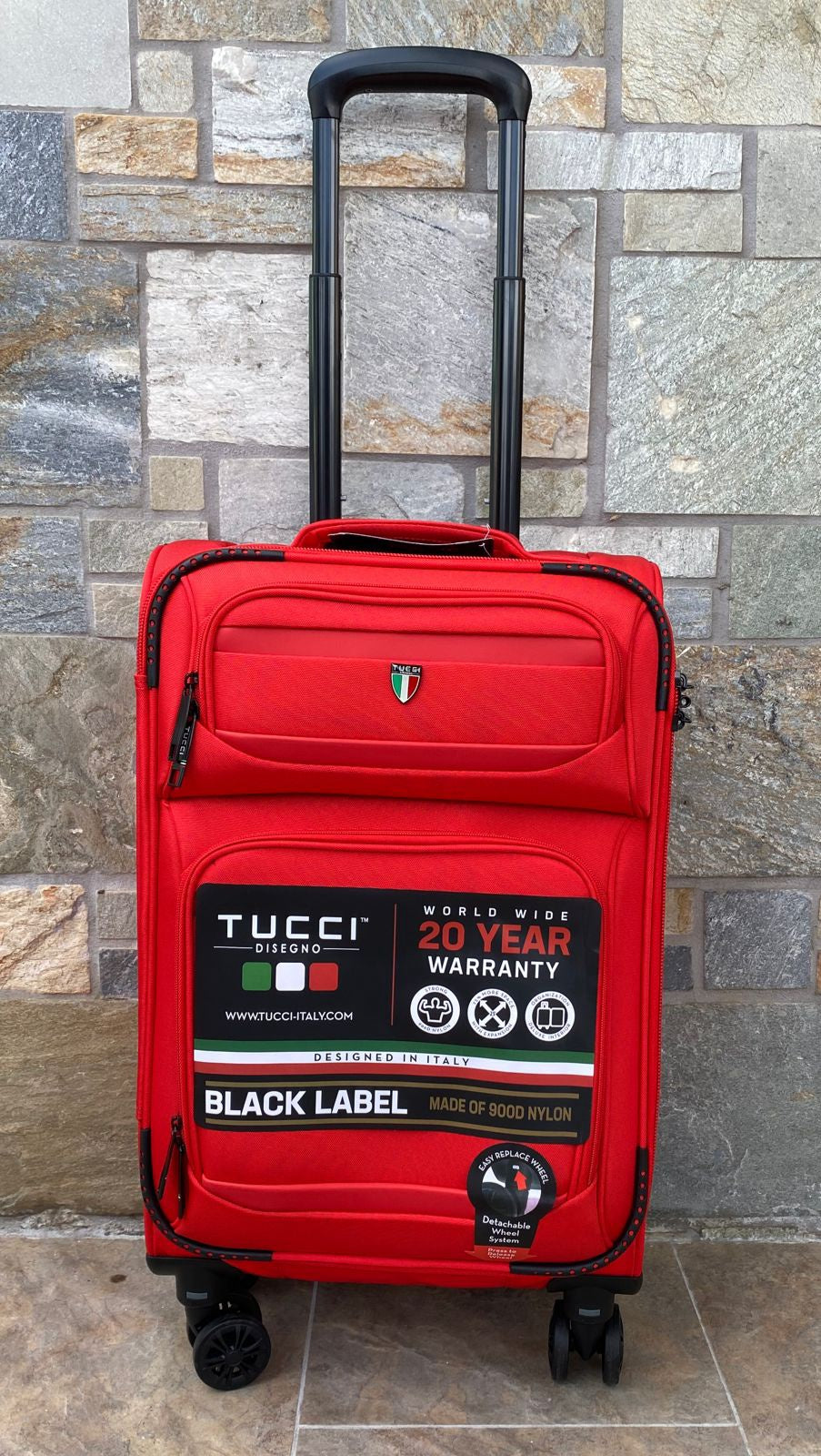 TUCCI ITALY Luggage Suitcase Carry on 20" Suprema T0368-20IN-RED Fabric 4 Wheel Spinner Red
