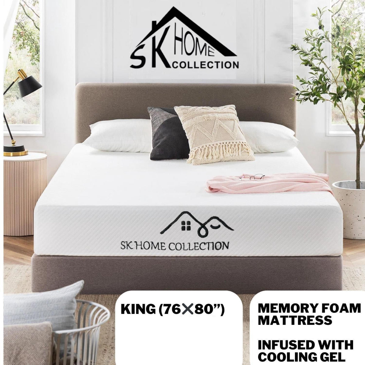 SK HOME COLLECTION Mattress King SKHC-F023-KING 76" X 80" X 5" Memory Foam Infused Gel Cooling IN Box