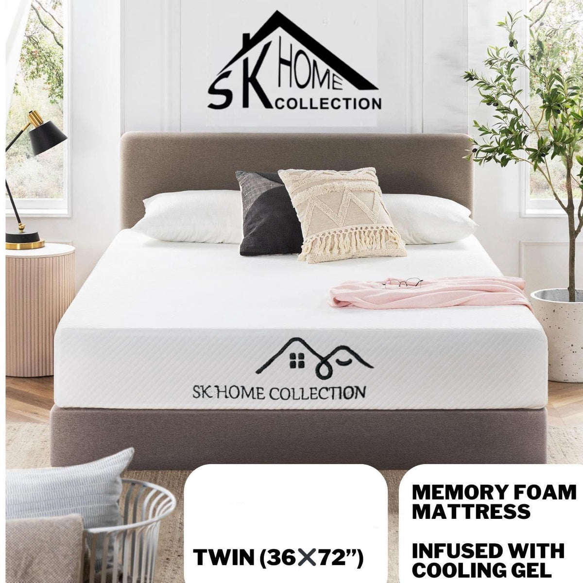 SK HOME COLLECTION Mattress Bunk (Twin) SKHC-F023-TWIN 36" X 72" X 5" Memory Foam Infused Gel Cooling IN Box