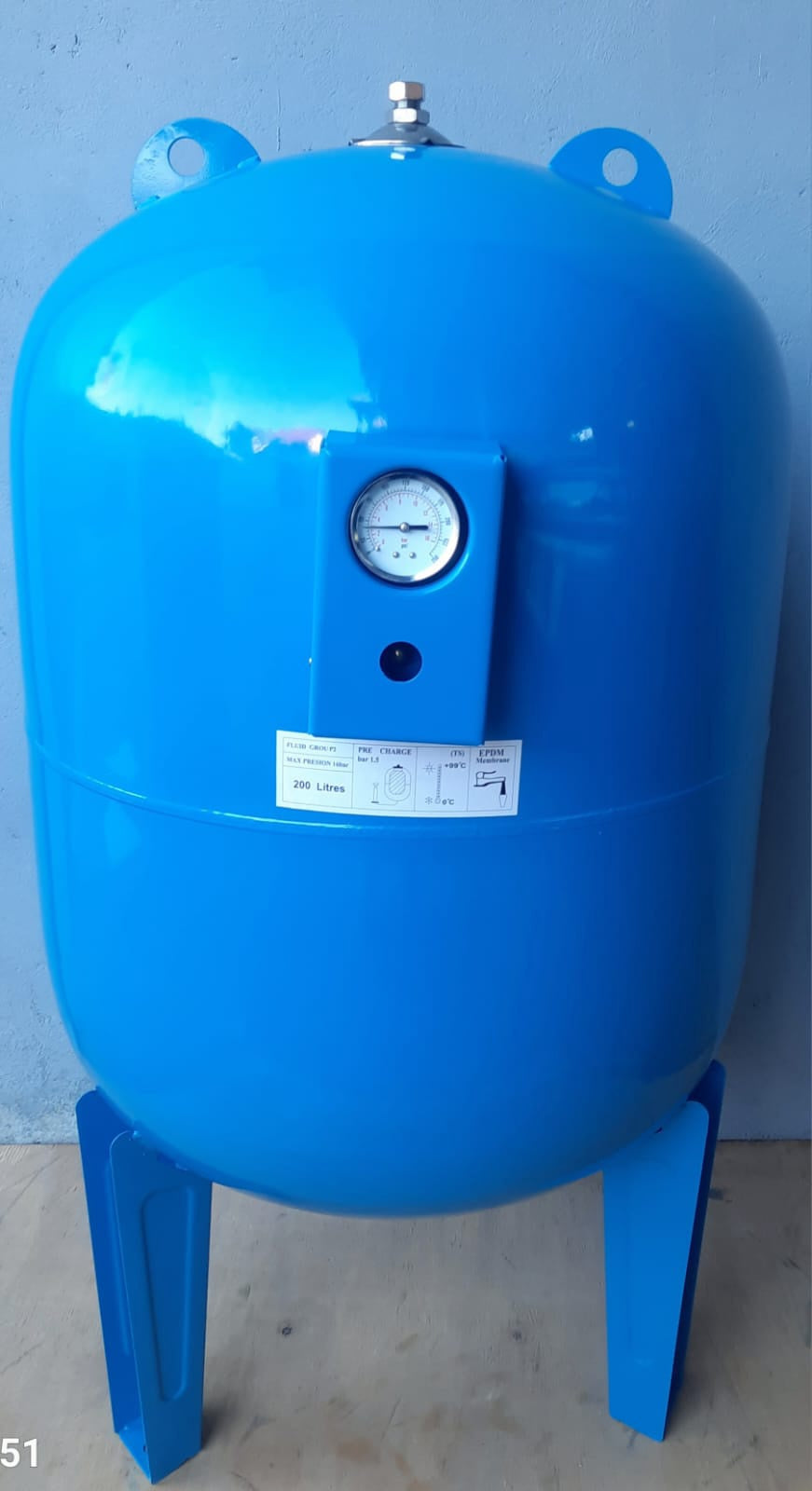 Pressure Tank 200LT Varem NSC-2446 Blue on Stand with Guage