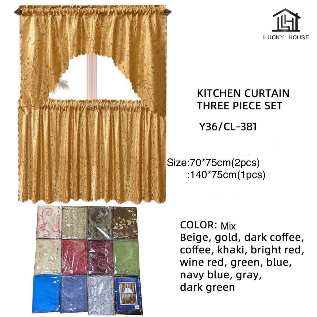 Curtain Kitchen Y36 CL-381 27.5" X 29.5" 70X75CM 2PCS + 55" X 29.5" 140X75CM 1PC Lucky House