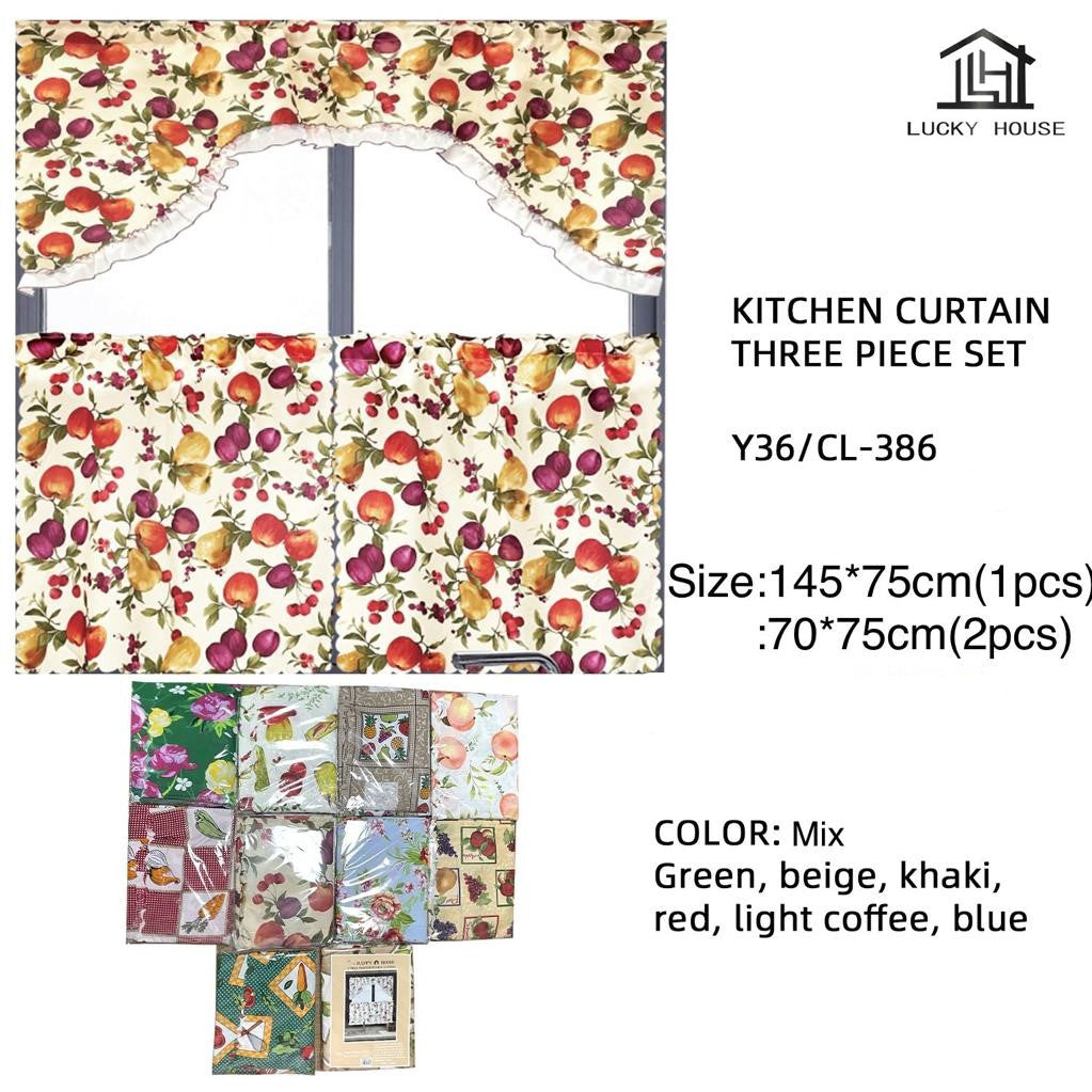 Curtain Kitchen Y36 CL-386 27.5" X 29.5" 70X75CM 2PCS + 57" X 29.5" 145X75CM 1PC Lucky House