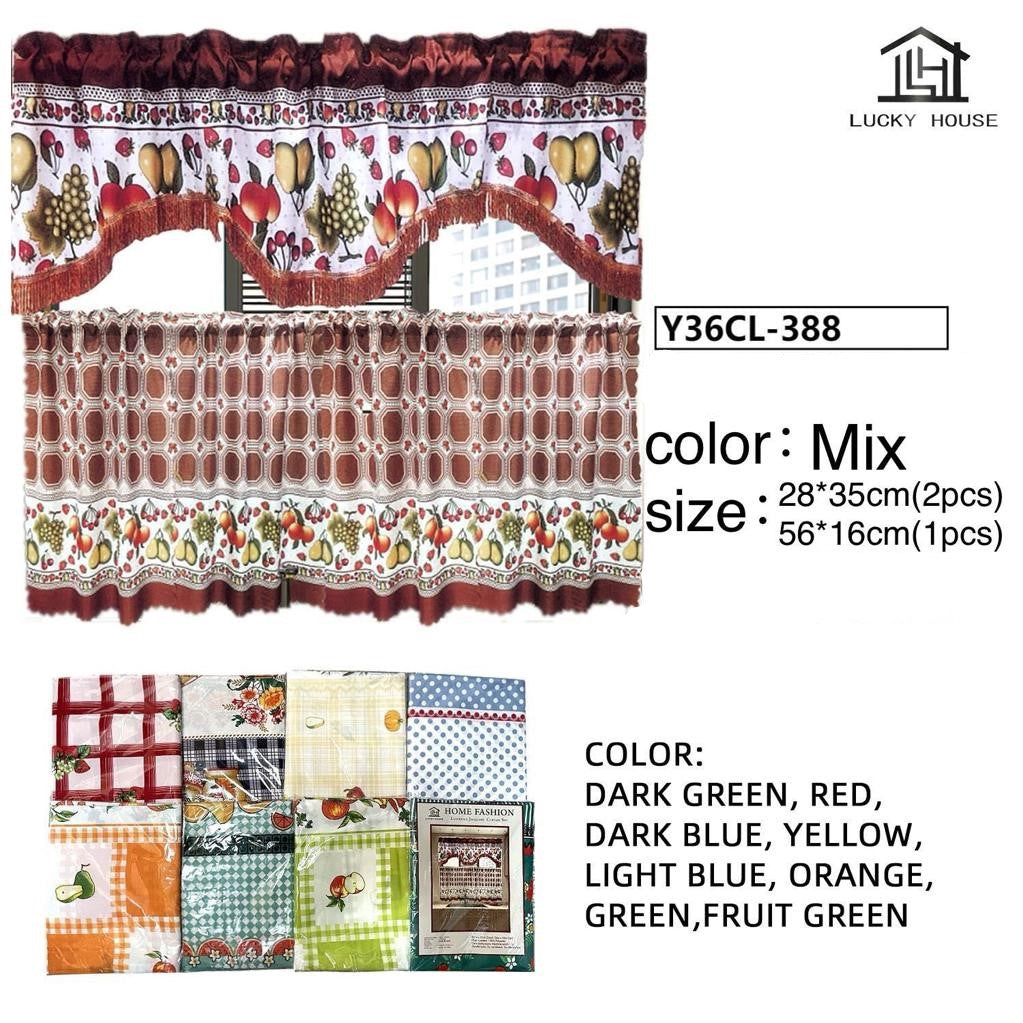 Curtain Kitchen Y36 CL-388 11" X 14" 28X35CM 2PCS + 22" X 6" 56X16CM 1PC Lucky House