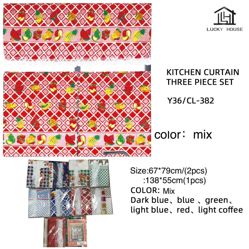 Curtain Kitchen Y36 CL-382 26" X 31" 67X79CM 2PCS + 54" X 21" 138X55CM 1PC Lucky House