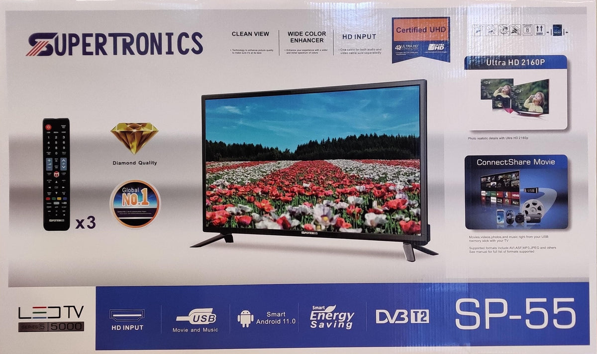 SUPERTRONICS Television 55" SP-55 DVB-T2 Android 11 Smart TV LED (3-REMOTE)