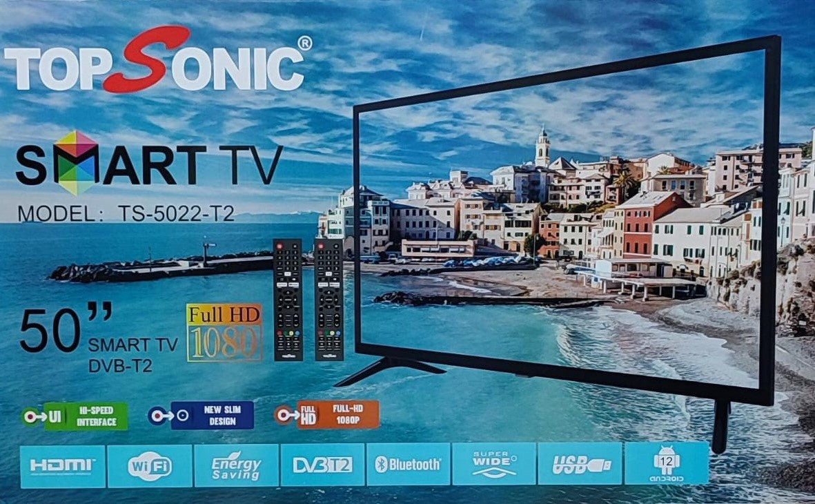 TOP SONIC Television 50" TS-5022-T2 LED Smart Android TV