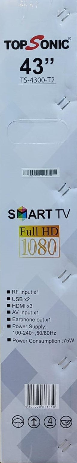 TOP SONIC Television 43" TS-4300-T2 LED Smart Android TV