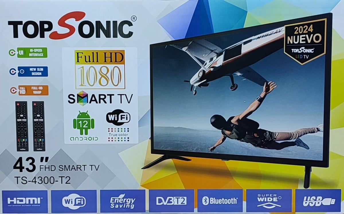TOP SONIC Television 43" TS-4300-T2 LED Smart Android TV