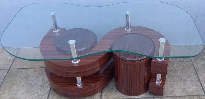 Glass Table NSC-2570 Wood with 2PCS Stool