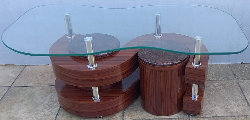 Glass Table NSC-2570 Wood with 2PCS Stool