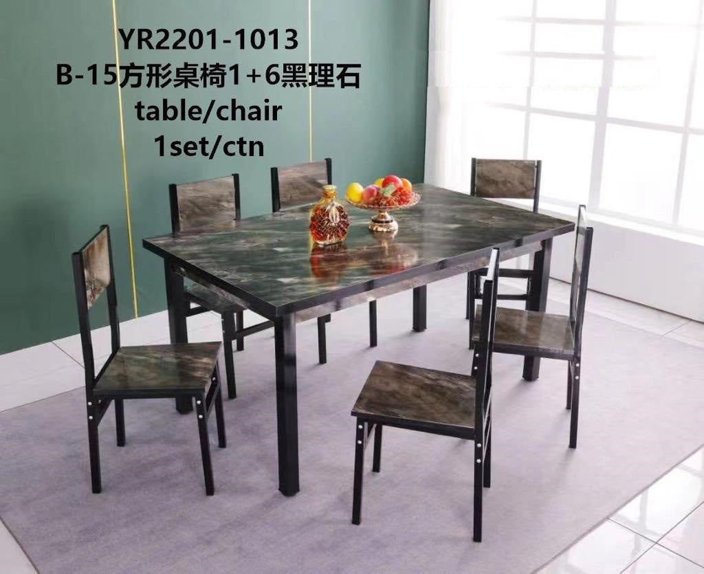 Wood Dining Table YR2201-1013 B-15 with 6 Chair Set