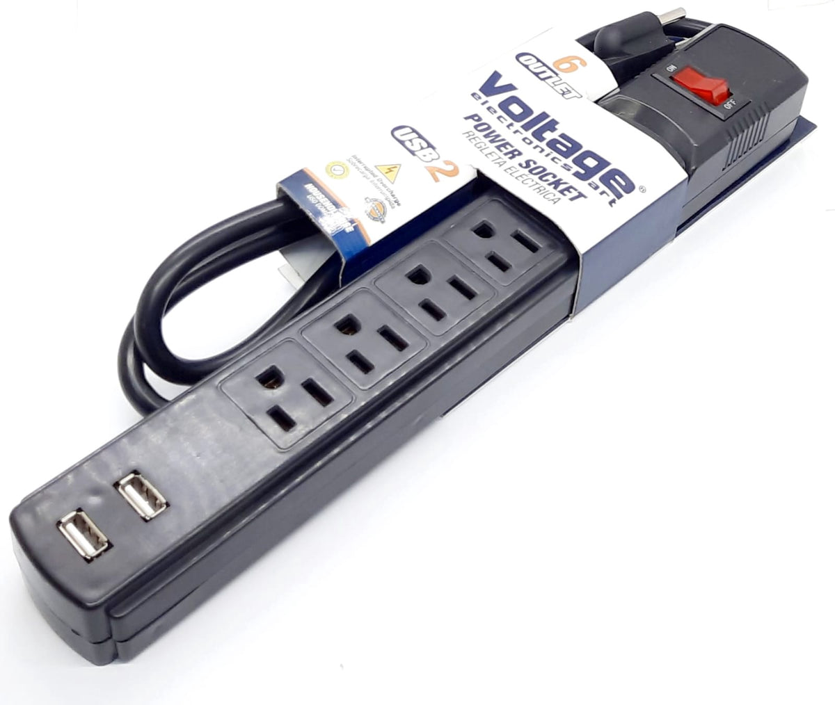 VOLTAGE Power Strip 6 Outlet with USB Port GTS-TM14-BLK