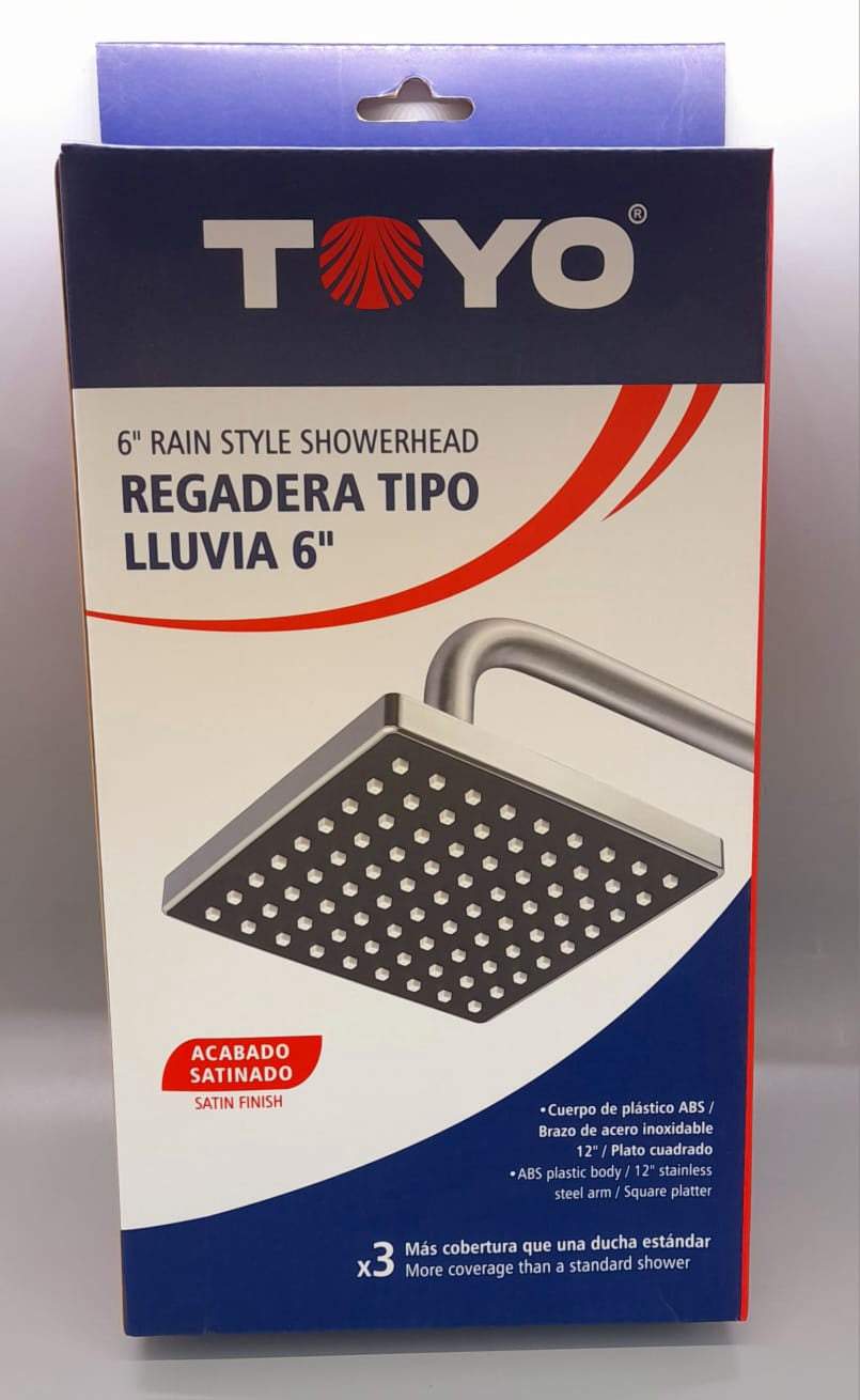 TOYO Shower Head Rain Style Square 6" Satin Finish FR-21860