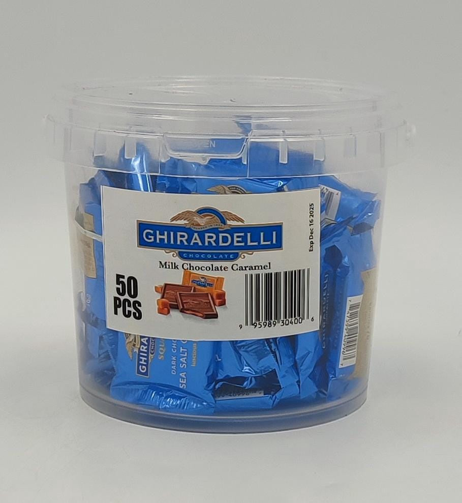 GHIRARDELLI Dark Chocolate Sea Salt Caramel Squares Blue 50PCS Bucket