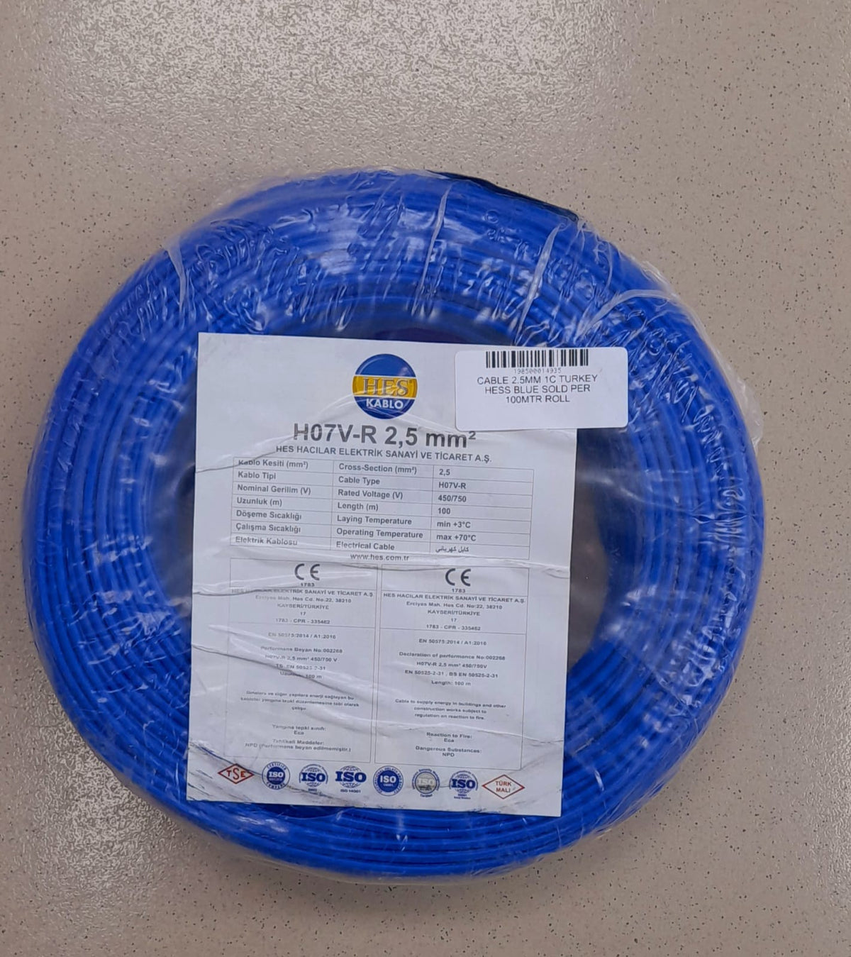 TURKEY Cable 2.5MM 1C Hess Blue Sold Per Roll
