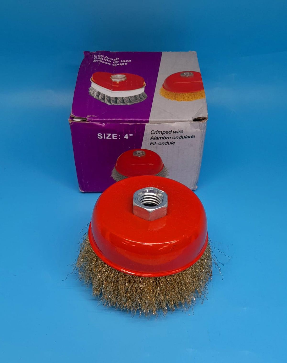Wire Brush Cup 4" Red with Gold Crimp