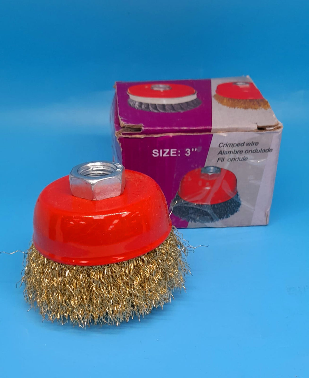 Wire Brush Cup 3" Red with Gold Crimp
