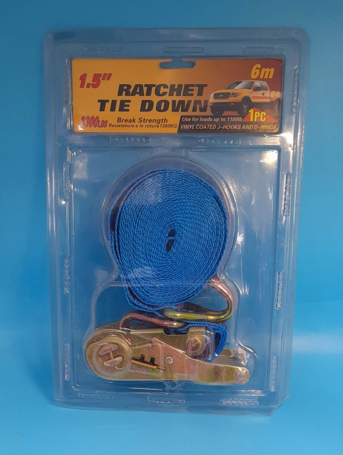 Ratchet Tie Down 1.5" 6M ORANGE/BLUE