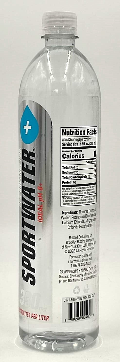Sportwater Water Performance H20 Ideal Ph 8+ 330MG Electrolytes Per Liter 33.8OZ 1L