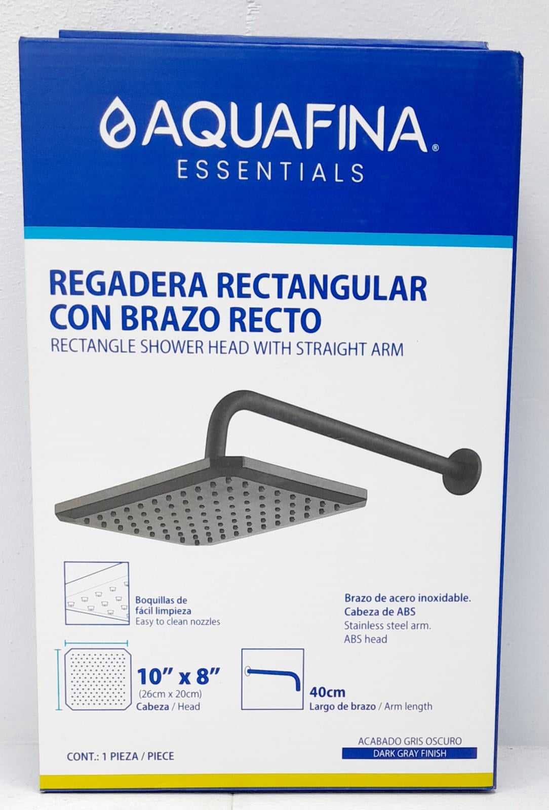 AQUAFINA BLUE Shower Head Aquafina Rectangle 10" X 8" Dark Grey A-SHRE10X8-3