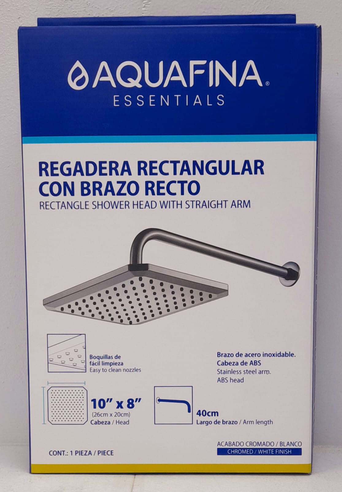 AQUAFINA BLUE Shower Head Aquafina Rectangle 10" X 8" Chrome A-SHRE10X8-1
