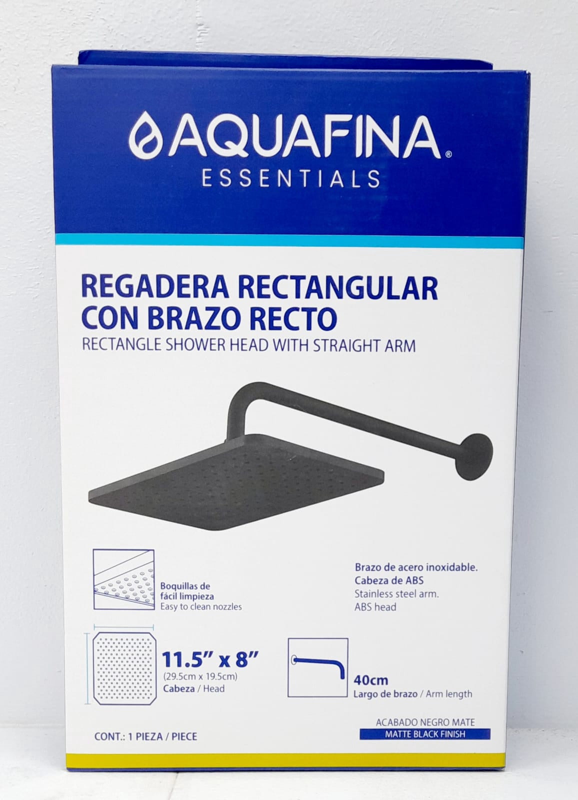 AQUAFINA BLUE Shower Head Aquafina Rectangle 11.5" X 8" Black A-SHRE11-5X8-2