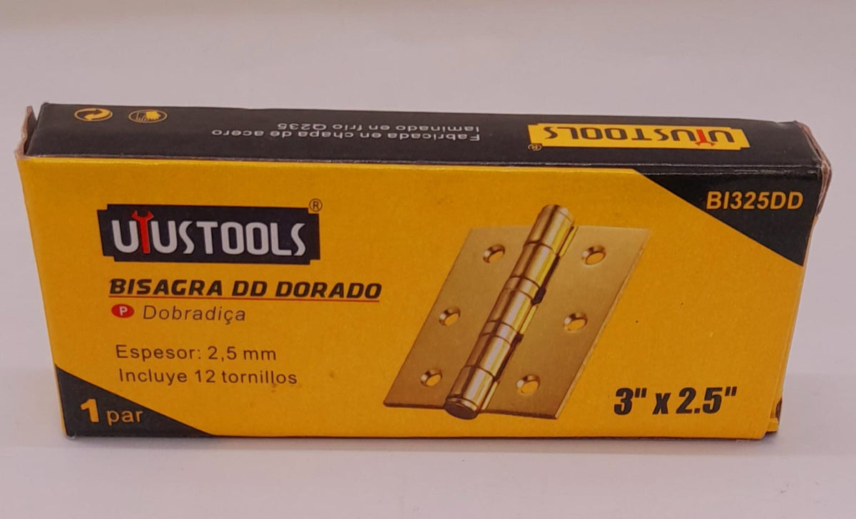 USTOOLS Butt Hinges 3" X 2.5" B1325DD Gold
