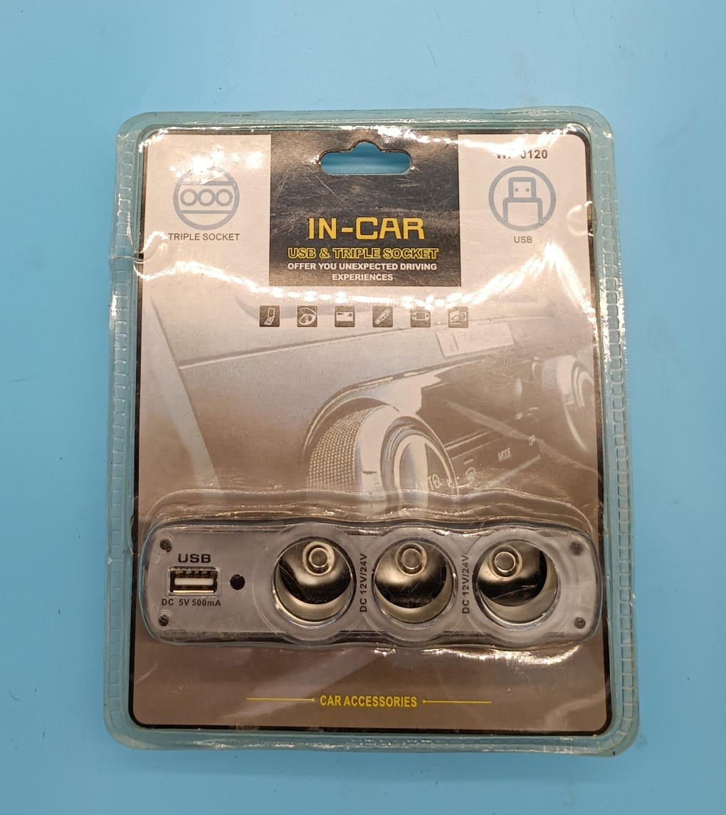 Charger Car WF-0120 IN-CAR Triple Socket USB