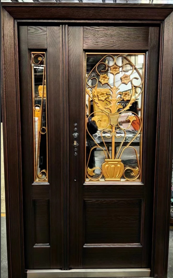 Door Metal Brown with Gold Grill W/GLASS Plus Side Panel 2050X1200 #1229