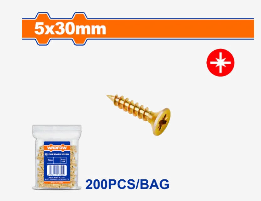 WADFOW Screw Wood 5 X 30MM Gold 200PCS Box WXS5941