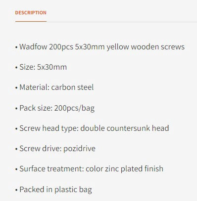 WADFOW Screw Wood 5 X 30MM Gold 200PCS Box WXS5941