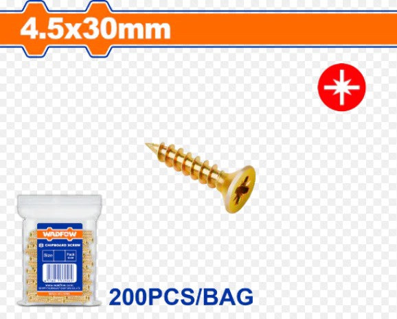 WADFOW Screw Wood 4.5 X 30MM Gold 200PCS Box WXS5931