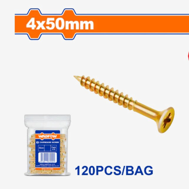 WADFOW Screw Wood 4 X 50MM Gold 120PCS Box WXS5923